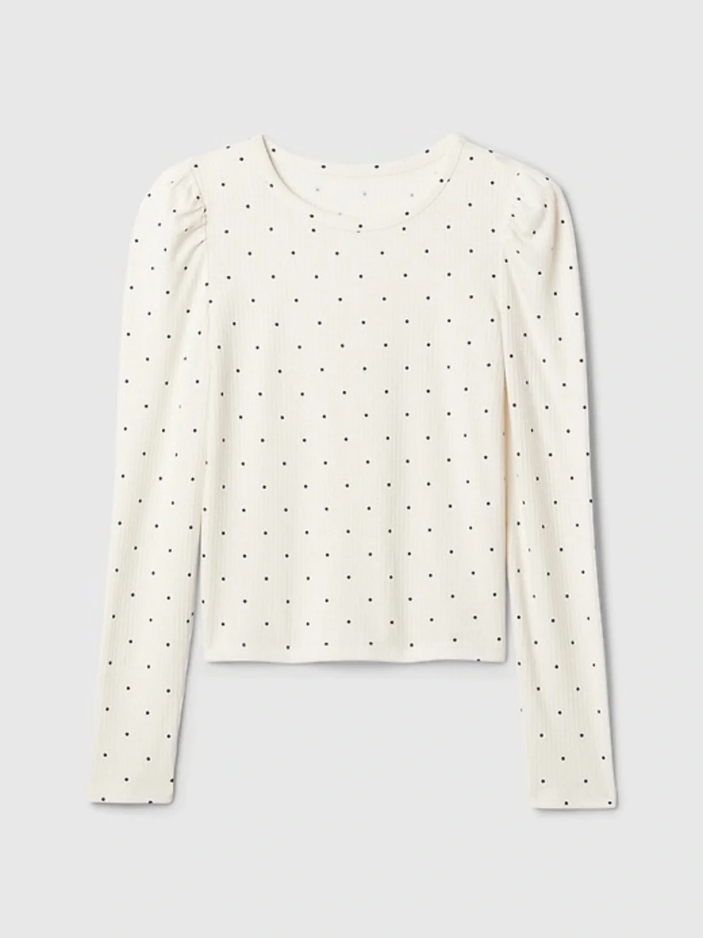 Gap Kids Softspun Ribbed Top - Girls Long Sleeve Cream & Black Polka Dots